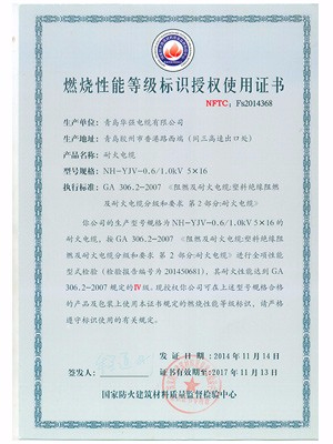 燃燒性能等級標(biāo)識授權(quán)使用證書7